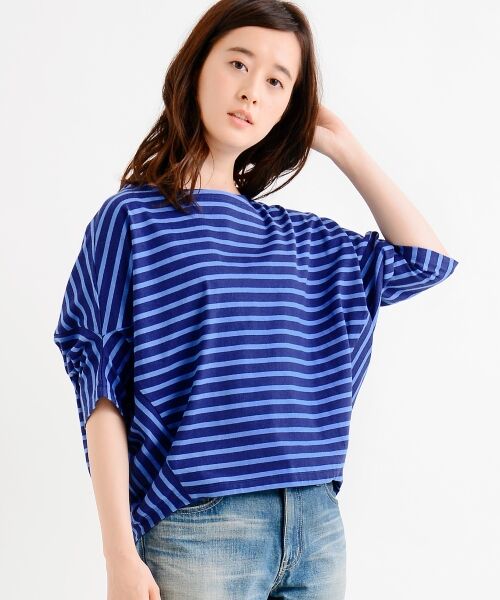 ＊＊NIMES / ニーム カットソー | 40/2 天竺ボーダー コクーン変形P/O（ブルー）