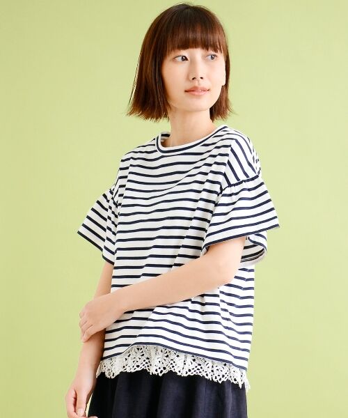＊＊NIMES / ニーム カットソー | 40/2 天竺ボーダー フリル袖 P/O（MIX1）