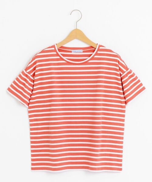 ＊＊NIMES / ニーム カットソー | 40/2 天竺ボーダー フリル袖 P/O（ピンク）