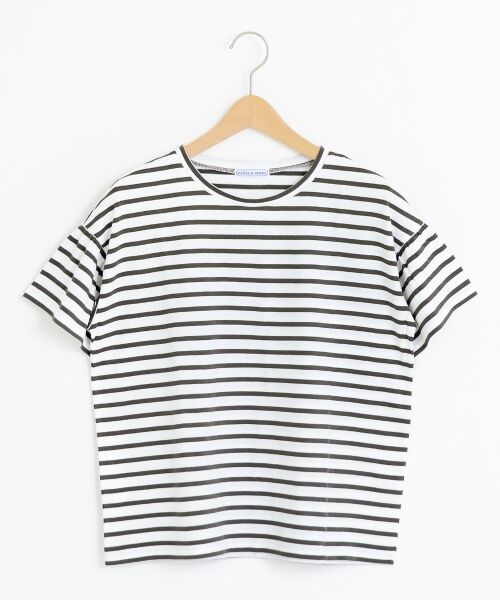 ＊＊NIMES / ニーム カットソー | 40/2 天竺ボーダー フリル袖 P/O（カーキ）