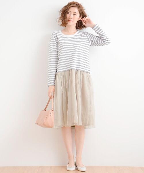 ＊＊NIMES / ニーム ミニ丈・ひざ丈ワンピース | 30/=度詰BD×チュール ドッキングOP | 詳細1