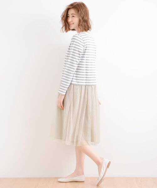 ＊＊NIMES / ニーム ミニ丈・ひざ丈ワンピース | 30/=度詰BD×チュール ドッキングOP | 詳細2