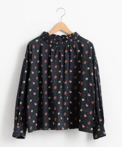 LIBERTY＆ギンガム ギャザーネックブラウス