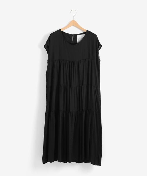 ＊＊NIMES / ニーム ロング・マキシ丈ワンピース | ドットpt/無地 ノースリーブティアードOP（ブラック）