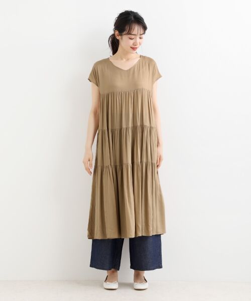 ＊＊NIMES / ニーム ロング・マキシ丈ワンピース | ドットpt/無地 ノースリーブティアードOP | 詳細1