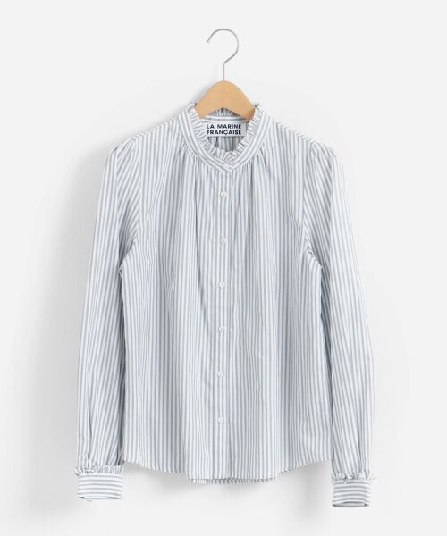 ＊＊NIMES / ニーム シャツ・ブラウス | ストライプ フリル付ブラウス（グレー）