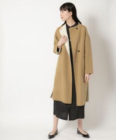 ウールリバー スタンドカラーロングコート(裏配色）