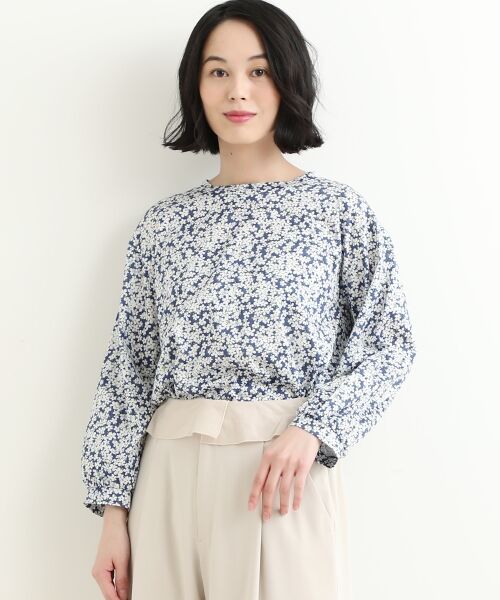 ＊＊NIMES / ニーム カットソー | コットンジャージー 袖口ギャザープルオーバー（リバテ（ブルー）