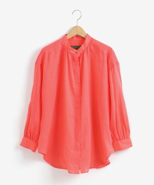 ＊＊NIMES / ニーム シャツ・ブラウス | ラミーリネンバンドカラーギャザーシャツ（オレンジ）