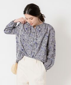 リバティプリント ノーカラーシャツ