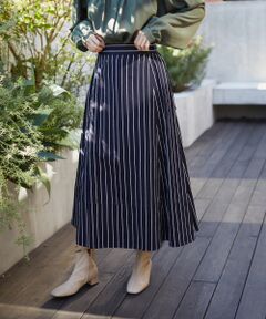 オックス/コットンリネンストライプ Aラインミディ丈スカート