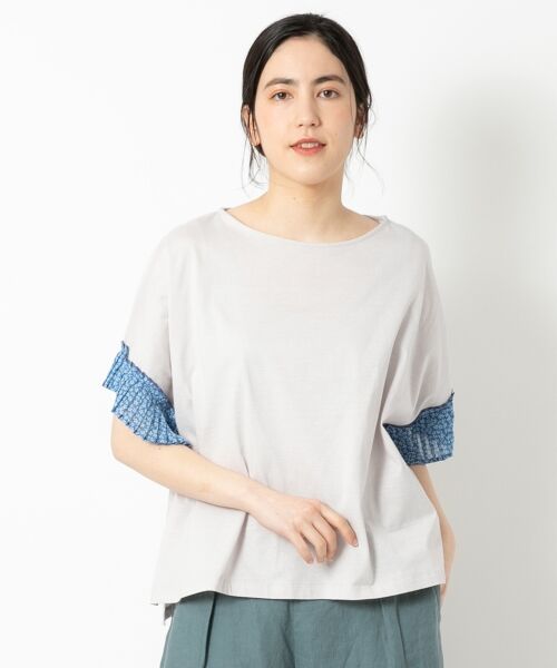 ＊＊NIMES / ニーム カットソー | コットン天竺 袖プリーツプルオーバー（リバティ）（グレー）