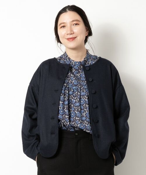 ＊＊NIMES / ニーム ノーカラージャケット | WoolBrend天竺ノーカラージャケット（ネイビー）