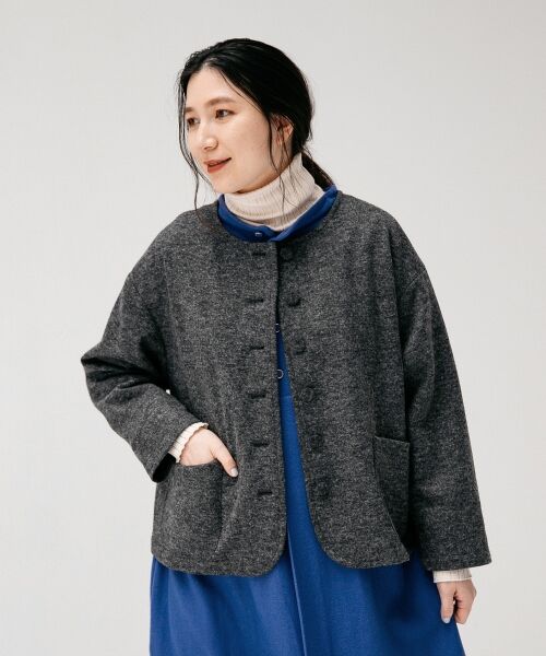 ＊＊NIMES / ニーム ノーカラージャケット | WoolBrend天竺ノーカラージャケット（グレー系）