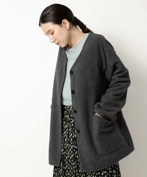 ＊＊NIMES / ニーム その他アウター | ボアライクフリースVネックミディコート（チャコールグレー）