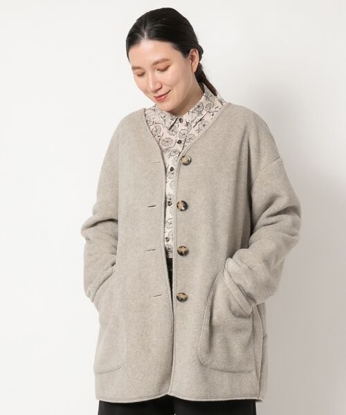 ＊＊NIMES / ニーム その他アウター | ボアライクフリースVネックミディコート（ベージュ）