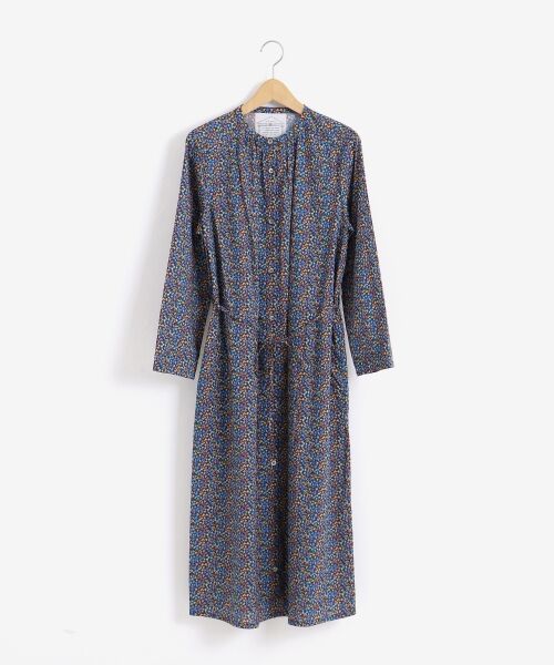 美品 NIMES リバティプリント ノーカラーワンピース ロング丈 総柄 美品 NIMES リバティプリント ノーカラーワンピース ロング丈 総