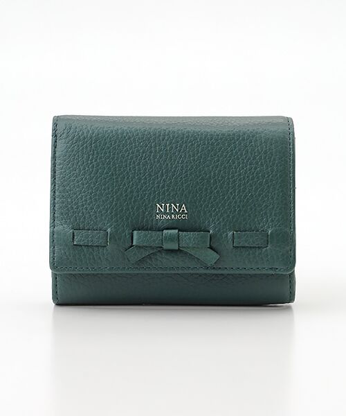 NINA RICCI 黒 二つ折り財布【値下げ】 ニナリッチ NINA RICCI ブラックレザー二つ折り財布 がま口