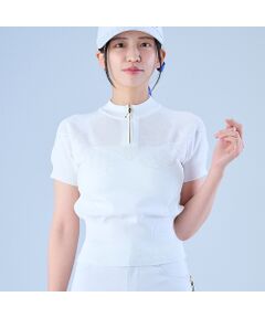 <font color='#0063B1'><b>【林菜乃子プロ着用】<br>美しさと快適さを両立する、無縫製ニットの進化系モックネック。</b></font><br><br><br>美しさと機能性を極めた、無縫製ニット のホールガーメント ハーフZIPモックネック。<br>縫い目・接ぎ目のないホールガーメント製法で立体的に編み上げているので、スタイル良くかつシャープなシルエットと洗練されたデザインを実現しました。<br><br>ウエスト部分には、幅広リブを施し、自然にシェイプされた美しいシルエットを演出。スタイルアップしながらも動きやすく、プレー中の快適さもキープ。<br><br>ロゴの表現や斜めのラインなど、高度な編みのテクニックにより、機能性だけでなく、視覚的にもスタイリッシュな印象を与えるこだわりが詰まっています。また、メッシュ使いを巧みに取り入れたデザインが、通気性を向上させるとともに、軽やかな抜け感をプラス。<br><br>素材には、ペットボトルから再生されたエコ素材「ECOPETR」を採用。環境に配慮しながらも、快適な着心地と高いパフォーマンスを実現しました。<br><br>ファスナーを開けて抜け感のあるコーディネートにしたり、フルクローズでシックにまとめたりと、スタイルの幅も広がるハーフZIPモックネックです。<br><br>モデル(日本人)身長: 168cm/ サイズ2着用<br><br><br>■コンセプト■<br>南フランスのリゾート地ニース（プロバンス語で「Nissa」）をイメージしたゴルフブランド。美しいコートダジュールを背景にヨーロッパのエスプリを感じさせる洗練されたウェア＆グッズを展開します。<BR>