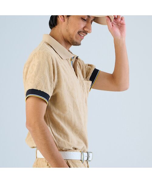ハ*ェ様 新品未使用 FR2 GOLF ノースリーブ　ポロシャツ　Mサイズ ブラ セール】 【メンズ】パイルジャカードポロシャツ （ポロシャツ