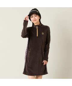 NS23 par Nissa Golf / エヌエス23・パー・ニッサゴルフ ミニ丈・ひざ丈ワンピース | 【レディース】ヘビーベロアハーフジップワンピース