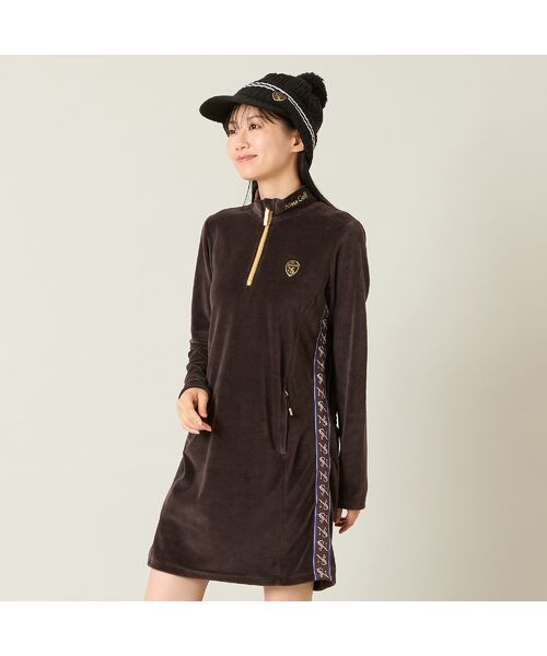 NS23 par Nissa Golf / エヌエス23・パー・ニッサゴルフ ミニ丈・ひざ丈ワンピース | 【レディース】ヘビーベロアハーフジップワンピース | 詳細1