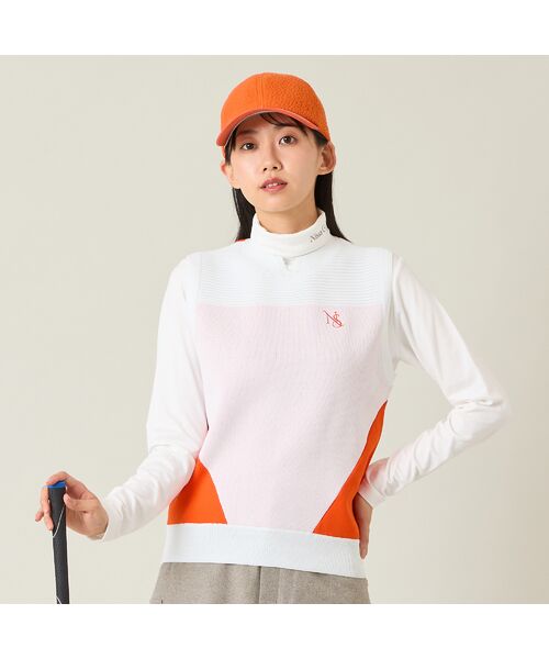 NS23 par Nissa Golf / エヌエス23・パー・ニッサゴルフ ベスト | 【レディース】配色ニットベスト(ホワイト)