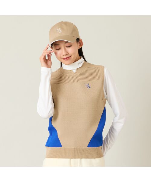 NS23 par Nissa Golf / エヌエス23・パー・ニッサゴルフ ベスト | 【レディース】配色ニットベスト(ベージュ)