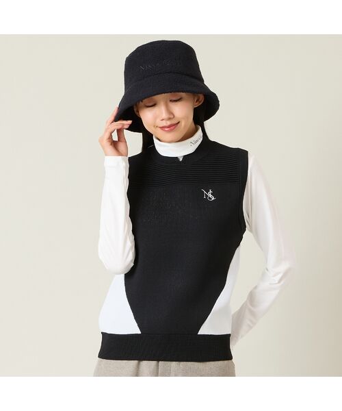 NS23 par Nissa Golf / エヌエス23・パー・ニッサゴルフ ベスト | 【レディース】配色ニットベスト(ブラック)