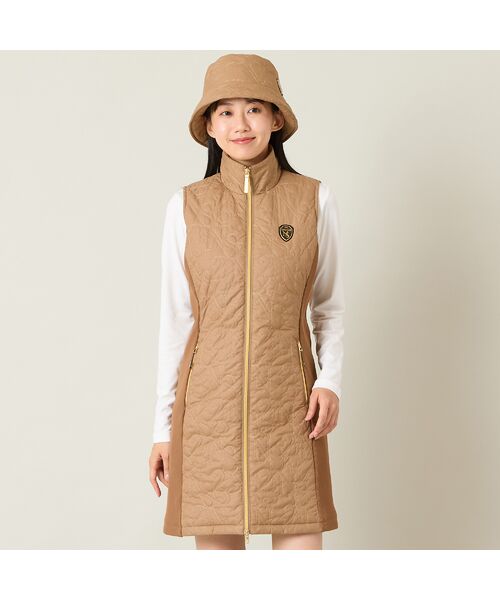 NS23 par Nissa Golf/エヌエス23・パー・ニッサゴルフ 【レディース】ロゴキルティング中綿ジャンパードレス ベージュ 1 NS23 par Nissa Golf/エヌエス23・パー・ニッサゴルフ 【レディース】ロゴキルティング中綿ジャンパードレス ベージュ 1