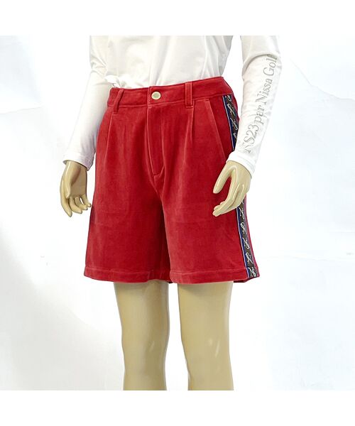 NS23 par Nissa Golf / エヌエス23・パー・ニッサゴルフ ショート・ハーフ・半端丈パンツ | 【レディース】ヘビーベロアショートパンツ(レッド)