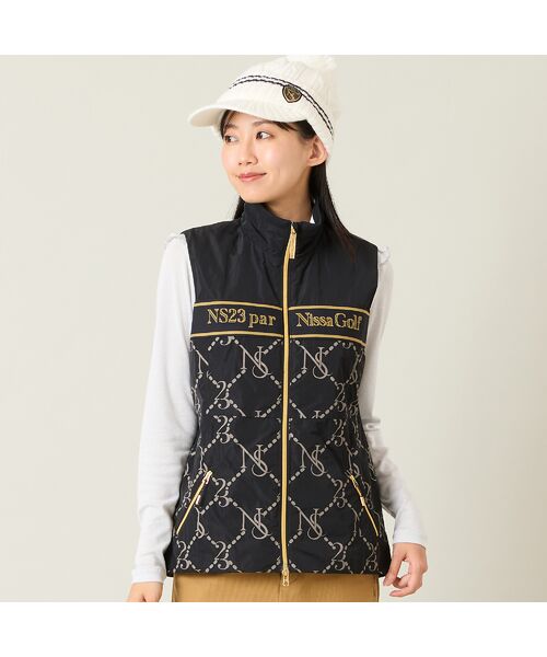 NS23 par Nissa Golf / エヌエス23・パー・ニッサゴルフ ベスト | 【レディース】モノグラム柄中綿ベスト(ブラック)