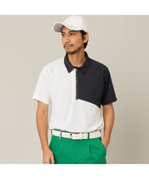 NS23 par Nissa Golf / エヌエス23・パー・ニッサゴルフ ポロシャツ | 【Men's】【吸湿速乾／UVカット】アシンメトリーメッシュポロ（ホワイト）