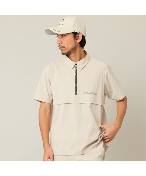NS23 par Nissa Golf / エヌエス23・パー・ニッサゴルフ シャツ・ブラウス | 【Men's】【セットアップ可】【接触冷感／UVカット／撥水】ハーフZIPシャツ（ベージュ）