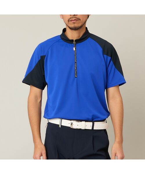 NS23 par Nissa Golf / エヌエス23・パー・ニッサゴルフ カットソー | 【Men's】【吸湿速乾／UVカット】アシンメトリーモックネック（ブルー）