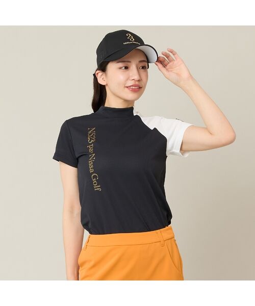 NS23 par Nissa Golf / エヌエス23・パー・ニッサゴルフ カットソー | 【Women's】【吸湿速乾／UVカット／エコ素材】切り替えモックネック（ブラック）