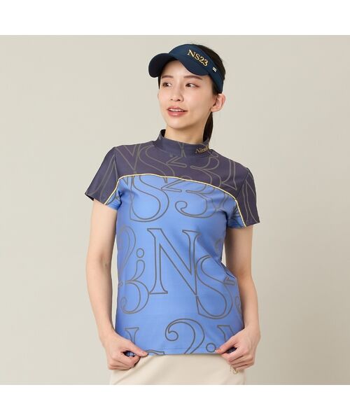 NS23 par Nissa Golf / エヌエス23・パー・ニッサゴルフ カットソー | 【Women's】【接触冷感／吸湿速乾】ロゴプリントモックネック（ライトブルー）