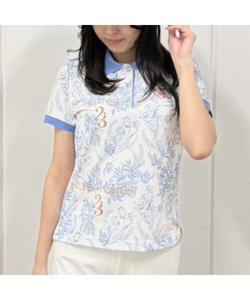 NS23 par Nissa Golf / エヌエス23・パー・ニッサゴルフ ポロシャツ | 【Women's】【接触冷感】ミモザプリントポロ(ホワイト)
