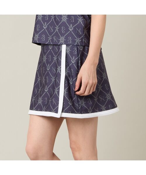 NS23 par Nissa Golf / エヌエス23・パー・ニッサゴルフ ミニ・ひざ丈スカート | 【Women's】【セットアップ可】マリーンプリントスカート(ダークブルー)