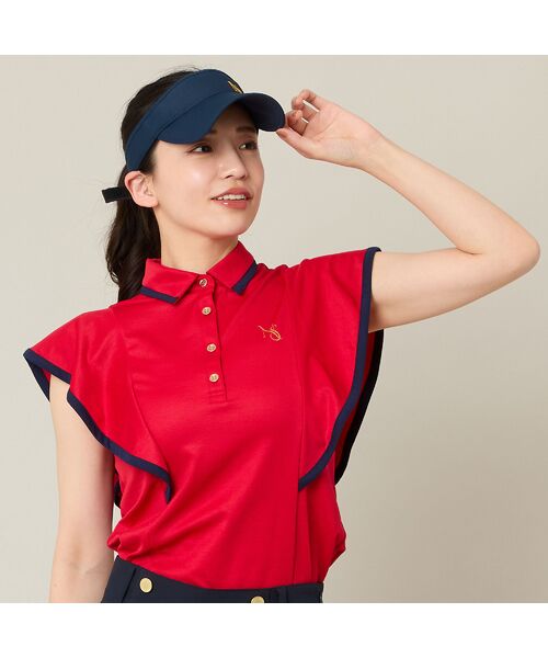 NS23 par Nissa Golf / エヌエス23・パー・ニッサゴルフ カットソー | 【Women's】【吸水速乾】ラッフルスリーブプルオーバー（レッド）