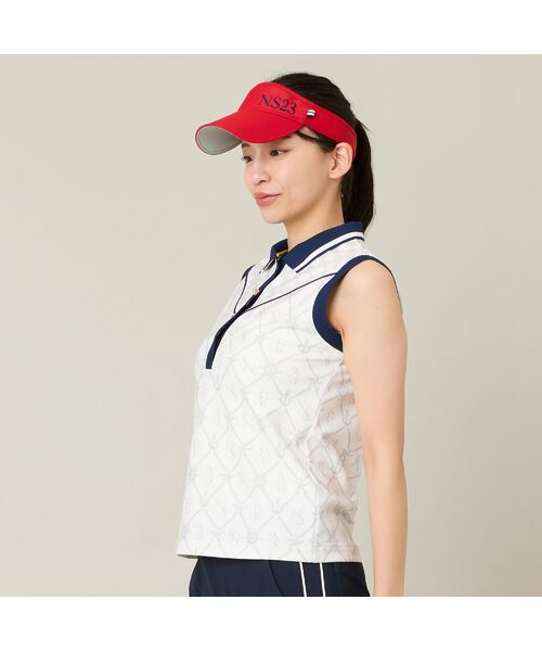 NS23 par Nissa Golf / エヌエス23・パー・ニッサゴルフ カットソー | 【Women's】【セットアップ可】マリーンプリントノースリーブ(ホワイト)