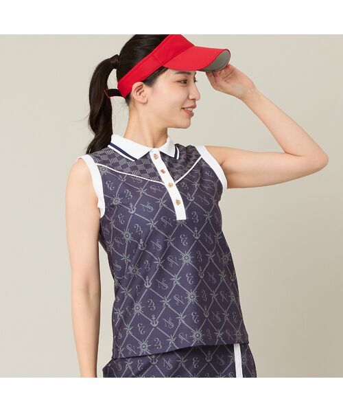 NS23 par Nissa Golf / エヌエス23・パー・ニッサゴルフ カットソー | 【Women's】【セットアップ可】マリーンプリントノースリーブ(ダークブルー)