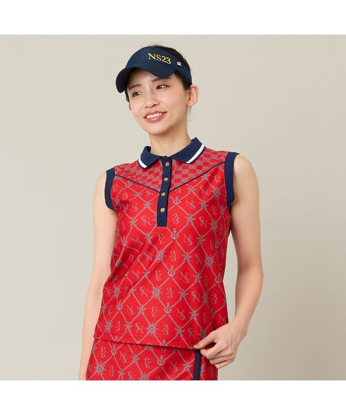 NS23 par Nissa Golf / エヌエス23・パー・ニッサゴルフ カットソー | 【Women's】【セットアップ可】マリーンプリントノースリーブ(レッド)