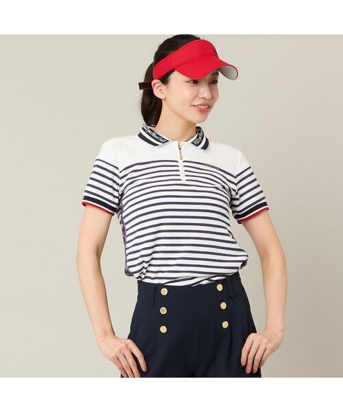NS23 par Nissa Golf / エヌエス23・パー・ニッサゴルフ ポロシャツ | 【Women's】【吸水速乾】ハーフジップボーダーポロ（ホワイト）