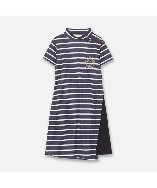 NS23 par Nissa Golf / エヌエス23・パー・ニッサゴルフ ミニ丈・ひざ丈ワンピース | 【Women's】【吸水速乾】ボーダーワンピース(ダークブルー)