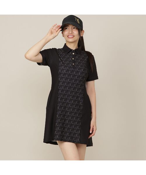 NS23 par Nissa Golf / エヌエス23・パー・ニッサゴルフ ミニ丈・ひざ丈ワンピース | 【Women's】モノグラムプリントワンピース(ブラック)