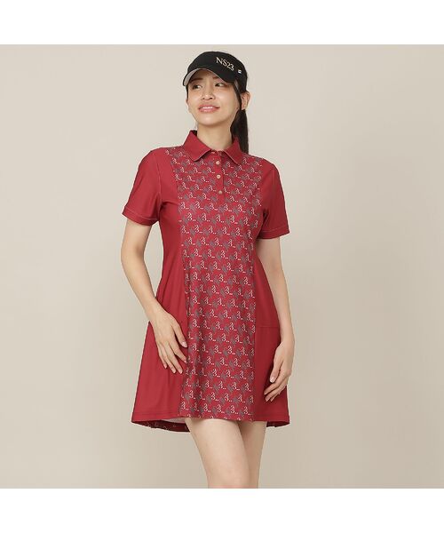 NS23 par Nissa Golf / エヌエス23・パー・ニッサゴルフ ミニ丈・ひざ丈ワンピース | 【Women's】モノグラムプリントワンピース(レッド)