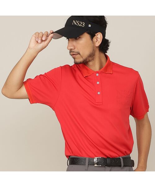 NS23 par Nissa Golf / エヌエス23・パー・ニッサゴルフ ポロシャツ | 【Men's/吸水速乾/UVカット/接触冷感】立体ロゴ半袖ポロシャツ(レッド)