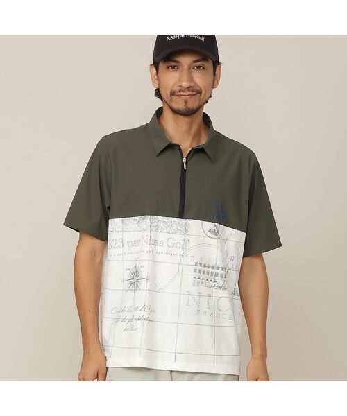 NS23 par Nissa Golf / エヌエス23・パー・ニッサゴルフ ポロシャツ | 地図プリントジャージーシャツ(カーキ)