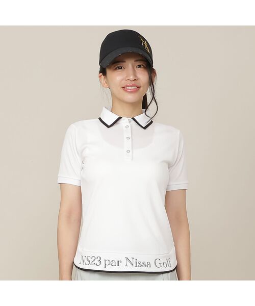 NS23 par Nissa Golf / エヌエス23・パー・ニッサゴルフ ポロシャツ | 【Women's/吸水速乾/UVカット/接触冷感】ロゴ編み半袖ポロシャツ(ホワイト)